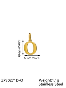 Colgante letra O de acero inoxidable dorado con 1,2 cm de altura y 1,1 g de peso