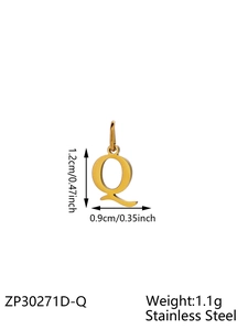 Colgante letra Q de acero de titanio dorado para joyas DIY, 1,2 cm alto