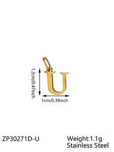 Colgante letra U de acero inoxidable dorado de 1,2 cm para creación de joyas