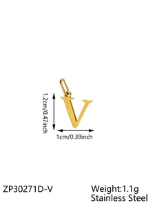 Colgante letra V de acero de titanio dorado de 1,2 cm y 1,1 g para joyería de bricolaje