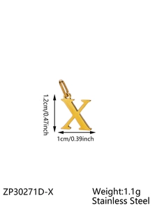 Colgante letra X de acero de titanio dorado, altura 1,2 cm, pieza de joyería DIY ligera