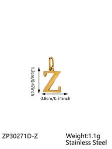 Colgante letra Z de acero de titanio dorado para joyas de bricolaje de 1,2 cm tamaño