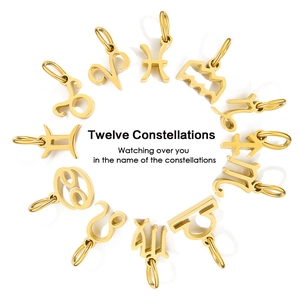 Set of 12 gold plated stainless steel zodiac signs pendants for DIY jewelry making