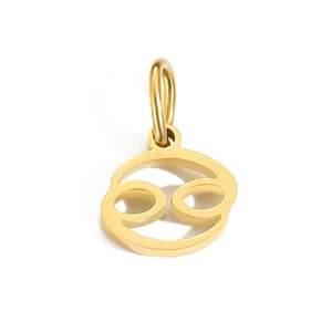 Polished gold stainless steel Cancer zodiac sign charm pendant with circular design