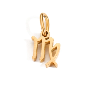 Close-up of polished gold Virgo zodiac sign pendant with smooth mirror finish for DIY jewelry
