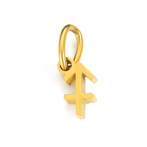 Macro detail of gold plated stainless steel Sagittarius zodiac pendant with bail