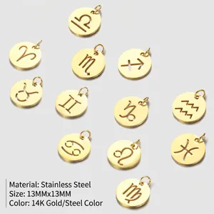 Detailed view of 13mm stainless steel hollow zodiac charms in gold and silver finish