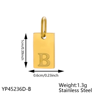 Polished gold stainless steel letter B pendant with size markings 1cm x 0.6cm