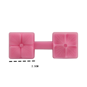 Detail of food-grade pink silicone fondant leaf mold with 2.5cm texture cavity