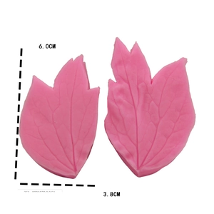 Pink leaf silicone fondant mold with detailed veins for cake decorating, 6.0cm x 3.8cm size