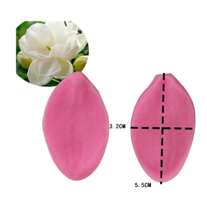 Pink silicone petal mold for fondant and clay showing 5.5cm by 3.2cm dimensions