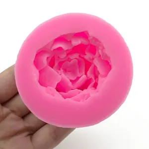 Round pink silicone 3D rose flower mold for fondant baking and handmade soap making