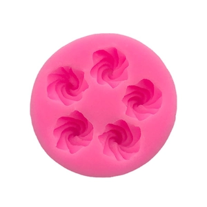 Pink silicone mold with five spiral flower cavities for baking and DIY crafts