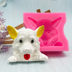 3D Puppy Dog Head Silicone Mold For DIY Chocolate Mousse Cake Pudding Soap Plaster Corgi Animal Shape Baking Craft Tool