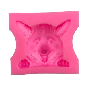 Pink dog head silicone mold for 3D corgi mousse cake and chocolate decorating