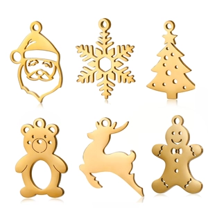 Polished stainless steel Christmas charms set including Santa, deer, and gingerbread man