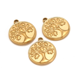 Ciondolo Rotondo in Acciaio Inossidabile Albero Della Vita per Accessori Creazione Gioielli DIY Design a Rilievo Oro Argento
