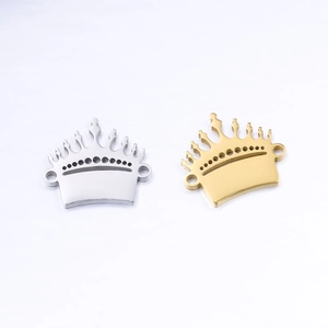 Detailed macro view of mirror-polished gold and silver crown charms with dual loops