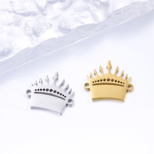 Polished stainless steel queen crown pendants in gold and silver for DIY jewelry