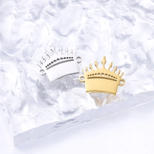 Polished gold and silver stainless steel crown pendants with dual connector holes
