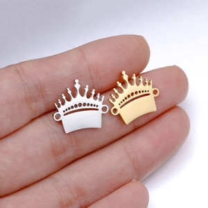 Polished stainless steel crown pendants in silver and gold finish for DIY jewelry making