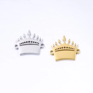 Polished stainless steel crown charms in silver and gold colors for DIY jewelry design