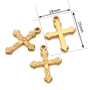 Three-piece set of golden stainless steel cross pendants with vintage embossed hollow design