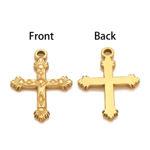 Creative stainless steel cross pendant with vintage relief pattern and dual-side view