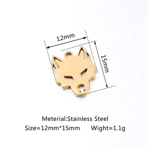 Pendentif tête de loup en acier inoxydable doré pour création de bijoux DIY 12x15mm