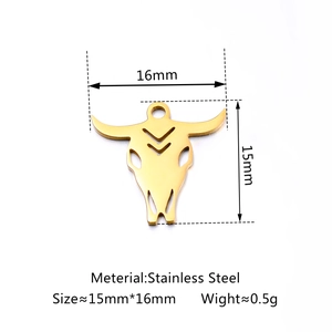 Ciondolo a testa di toro in acciaio inossidabile da 15mm x 16mm con peso di 0,5g