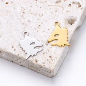 Makroaufnahme von spiegelpolierten Wolfskopf-Anhängern in Gold und Silber auf Stein