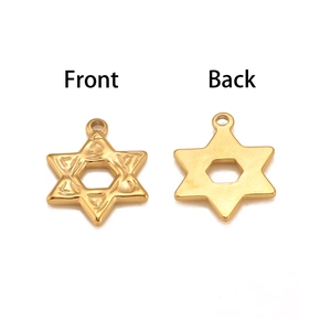 Golden stainless steel hexagram star pendant for DIY jewelry showing front and back views