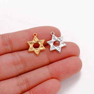 Hammered stainless steel hexagram star pendants in gold and silver finish