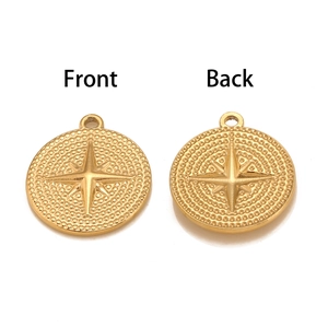 Gold stainless steel octagonal star pendant showing front and back view of the circular charm