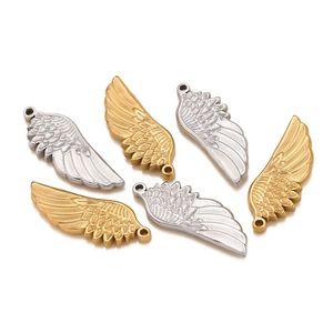 Polished stainless steel angel wing pendants for DIY jewelry in gold and silver finish