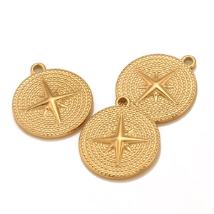 Stainless Steel Round Octagram Star Pendant North Star Compass Charm For DIY Jewelry Making Accessories Gold Silver Metal Craft