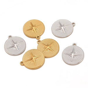 Polished stainless steel eight-pointed star charms in gold and silver finishes