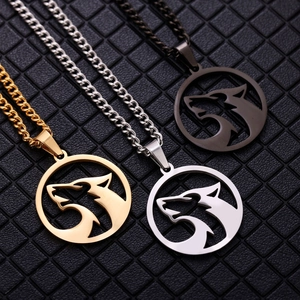 Collier hip hop en acier inoxydable avec pendentif tête de loup en or, argent et noir