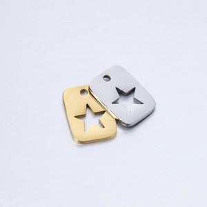 Polished stainless steel rectangular pendants with star cutout in gold and silver