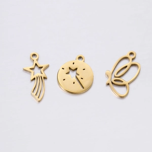 Polished stainless steel magic wand and star hollow charms set for DIY bracelet making