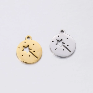 304 Stainless Steel Hollow Magic Wand Star Fairy Stick DIY Jewelry Pendant Mirror Polished Round Charm For Bracelet Necklace