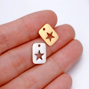 Polished stainless steel rectangular star pendant for DIY necklaces and earrings