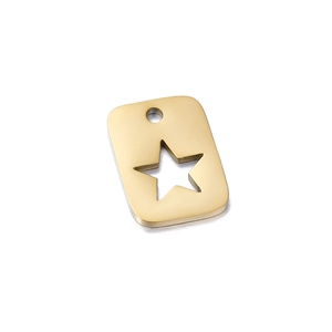 Mirror polished gold stainless steel rectangular pendant with cutout star for DIY jewelry