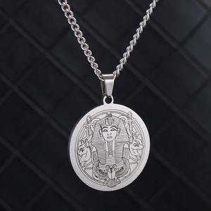 Ancient Egyptian Pharaoh coin pendant necklace with stainless steel twist chain for men
