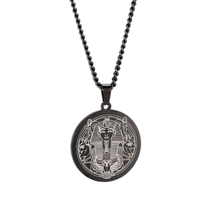Men's hip hop black stainless steel necklace with ancient Egyptian pharaoh pendant