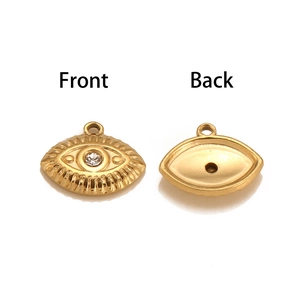 3D stainless steel evil eye pendant with 18K gold plating and zircon stone detail