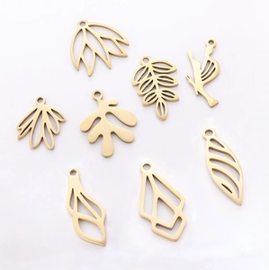 Golden stainless steel spiral leaf charms set for DIY jewelry making and necklaces