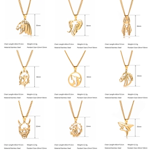 Colliers hip hop en acier inoxydable doré avec neuf pendentifs animaux et masques