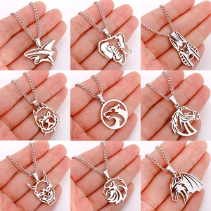 Collection de neuf pendentifs animaux en acier inoxydable, motifs loup, requin et aigle