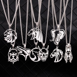 Collier Pendentif Animal en Acier Inoxydable 304 Hip Hop pour Hommes Loup Éléphant Cheval Dragon Requin Aigle Masque Bijoux Punk Gothique